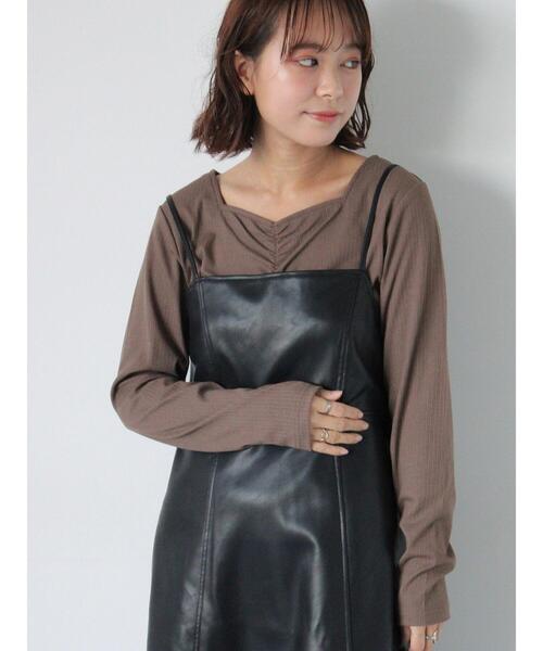 ehka sopo（エヘカソポ）の「フロントシャーリングカットソー（Tシャツ/カットソー・レディース・ブラック/オフホワイト/モカ・F）」の17枚目の写真