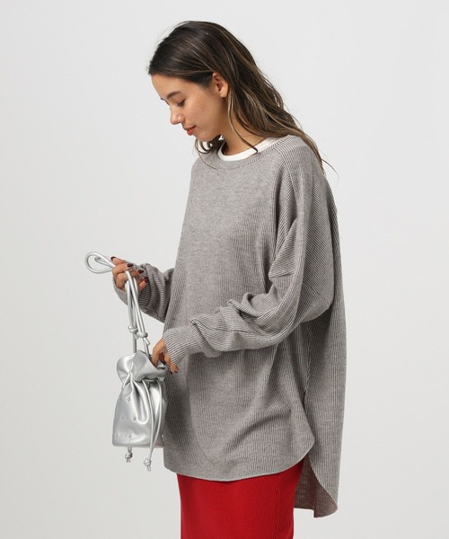 BAYFLOW（ベイフロー）の「[柔らかで暖かな風合い]ストライプニットソープルオーバー（Tシャツ/カットソー・レディース・レッド/グレー/ブラック・FREE）」の3枚目の写真