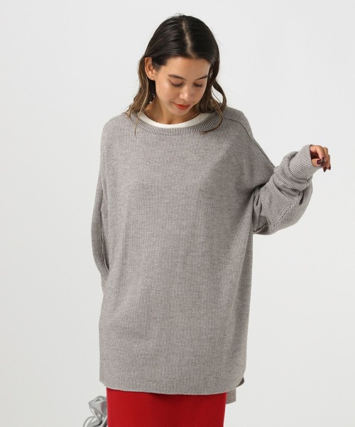 BAYFLOW（ベイフロー）の「[柔らかで暖かな風合い]ストライプニットソープルオーバー（Tシャツ/カットソー・レディース・レッド/グレー/ブラック・FREE）」の5枚目の写真