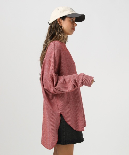 BAYFLOW（ベイフロー）の「[柔らかで暖かな風合い]ストライプニットソープルオーバー（Tシャツ/カットソー・レディース・レッド/グレー/ブラック・FREE）」の12枚目の写真