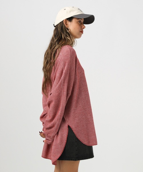 BAYFLOW（ベイフロー）の「[柔らかで暖かな風合い]ストライプニットソープルオーバー（Tシャツ/カットソー・レディース・レッド/グレー/ブラック・FREE）」の13枚目の写真