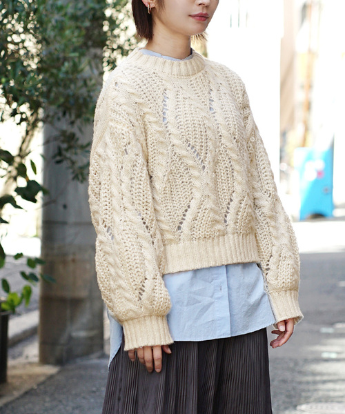 ケーブルダイヤ ローゲージニット（ニット/セーター）｜zootie
