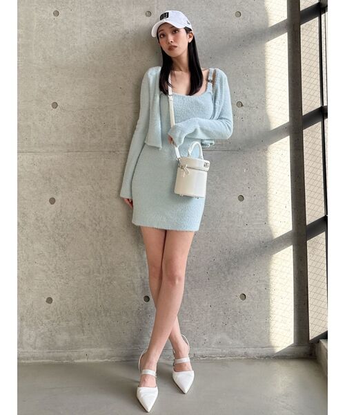 GYDA（ジェイダ）の「Symmetry GYDAチャーム付きシャギーニットキャミワンピース【SETUP着用可】（ワンピース・レディース・イエロー/オフホワイト/ブラック/スカイブルー・FREE）」の12枚目の写真