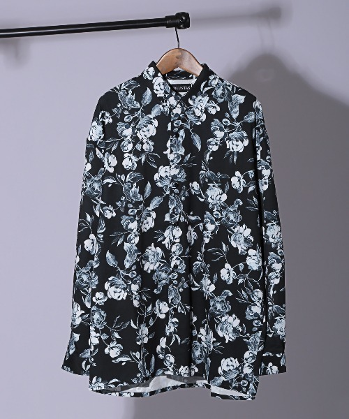 花柄長袖シャツ ワンフォークロージング 1111clothing シルキーシャツ メンズ