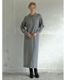 Re:EDIT | [2024-25 WINTER COLLECTION][低身長サイズ有]ポロカラーニットワンピース(ワンピース)
