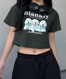 ドッグ プリント クロップド 半袖Tシャツ