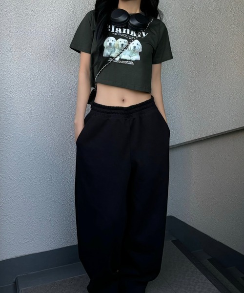 Ada.（エイダ）の「ドッグ プリント クロップド 半袖Tシャツ（Tシャツ/カットソー・レディース・グリーン/オートミール・FREE）」の8枚目の写真