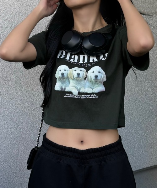 Ada.（エイダ）の「ドッグ プリント クロップド 半袖Tシャツ（Tシャツ/カットソー・レディース・グリーン/オートミール・FREE）」の10枚目の写真
