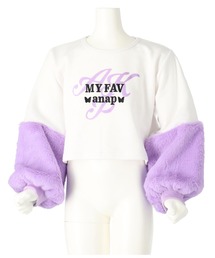 ANAP kids | 袖ファーデザイン クロップド丈 裏毛 長袖 トレーナー(スウェット)