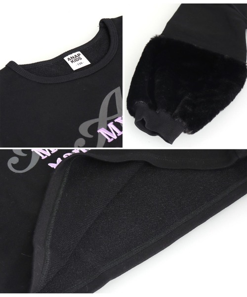 ANAP kids（アナップキッズ）の「袖ファーデザイン クロップド丈 裏毛 長袖 トレーナー（スウェット・キッズ・ホワイト/ブラック・130cm/120cm/110cm）」の13枚目の写真