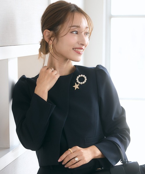 Maglie lecassetto フリル パールボタン ノーカラー ジャケット Maglie lecassetto フリル パールボタン ノーカラー ジャケット