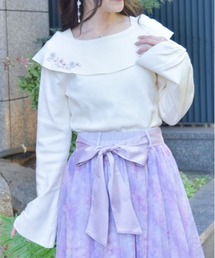 axes femme | 雪桜刺繍オフショル風ニット(ニット/セーター)