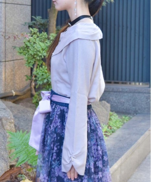 axes femme（アクシーズファム）の「雪桜刺繍オフショル風ニット（ニット/セーター・レディース・ホワイト/ラベンダー/ピンク・FREE）」の4枚目の写真