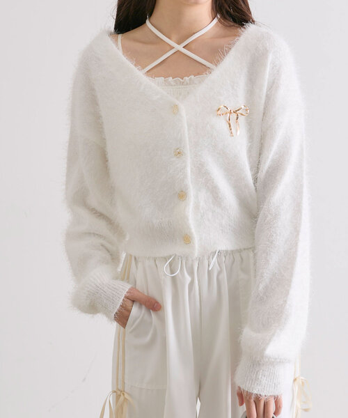 OLIVE des OLIVE(オリーブデオリーブ)の「ふわふわ春のカーディガン(カーディガン/ボレロ・レディース・オフホワイト/チャコールグレー/イエロー/ピンク・FREE)」の1枚目の写真