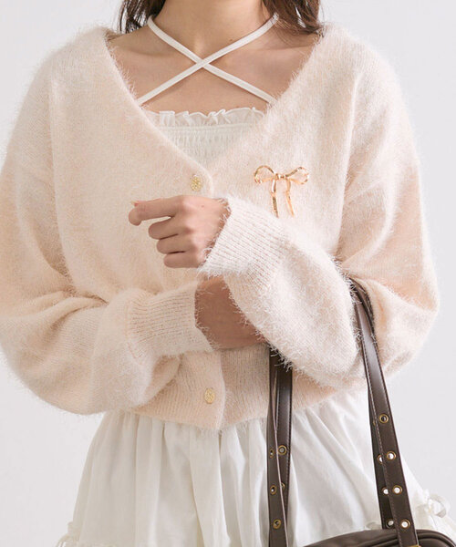 OLIVE des OLIVE(オリーブデオリーブ)の「ふわふわ春のカーディガン(カーディガン/ボレロ・レディース・オフホワイト/チャコールグレー/イエロー/ピンク・FREE)」の2枚目の写真