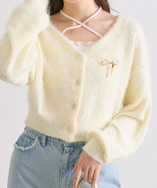 OLIVE des OLIVE(オリーブデオリーブ)の「ふわふわ春のカーディガン(カーディガン/ボレロ・レディース・オフホワイト/チャコールグレー/イエロー/ピンク・FREE)」の4枚目の写真