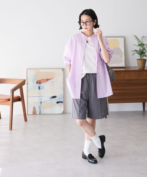 BEAUTY&YOUTH ライトブルー　ゆったり　バンドカラー　シャツ シャツ バンドカラーシャツ レディース ブラウス 長袖シャツ