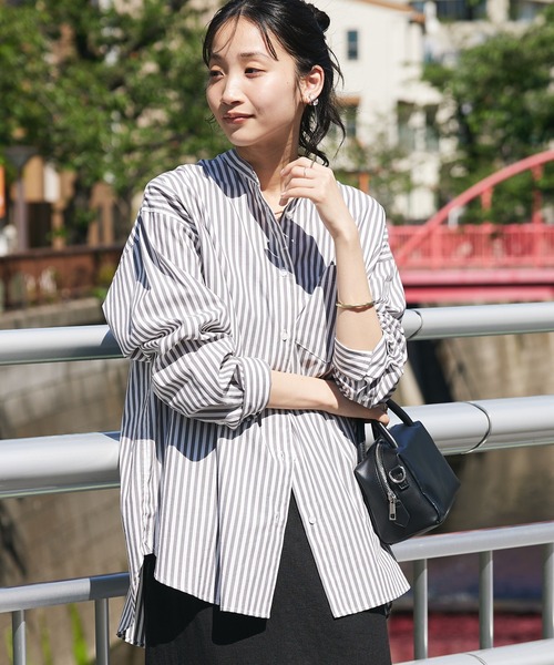 CRAFT STANDARD BOUTIQUE(クラフトスタンダードブティック)の「【追加8】バンドカラーシャツ(シャツ/ブラウス・レディース・ストライプ/グレー系その他2/オフホワイト/イエロー系その他2/ブルー系その他6/ピンク系その他・SMALL/MEDIUM/LARGE)」の2枚目の写真