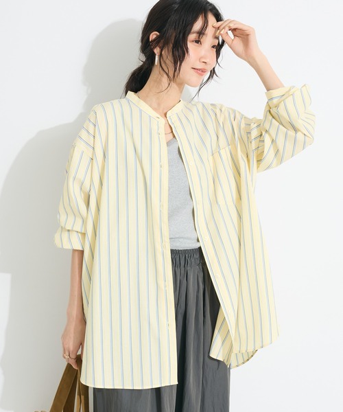 CRAFT STANDARD BOUTIQUE(クラフトスタンダードブティック)の「【追加8】バンドカラーシャツ(シャツ/ブラウス・レディース・ストライプ/グレー系その他2/オフホワイト/イエロー系その他2/ブルー系その他6/ピンク系その他・SMALL/MEDIUM/LARGE)」の4枚目の写真