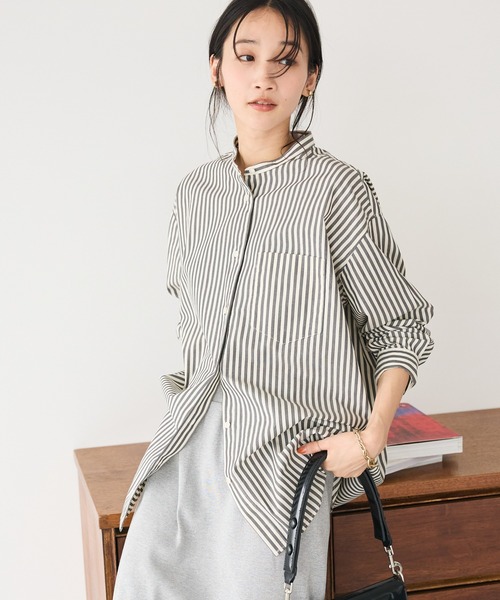 CRAFT STANDARD BOUTIQUE(クラフトスタンダードブティック)の「【追加8】バンドカラーシャツ(シャツ/ブラウス・レディース・ストライプ/グレー系その他2/オフホワイト/イエロー系その他2/ブルー系その他6/ピンク系その他・SMALL/MEDIUM/LARGE)」の9枚目の写真