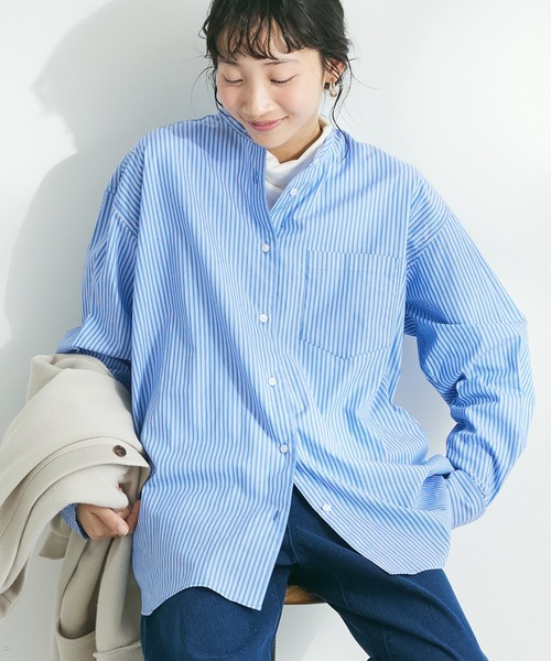 CRAFT STANDARD BOUTIQUE(クラフトスタンダードブティック)の「【追加8】バンドカラーシャツ(シャツ/ブラウス・レディース・ストライプ/グレー系その他2/オフホワイト/イエロー系その他2/ブルー系その他6/ピンク系その他・SMALL/MEDIUM/LARGE)」の8枚目の写真