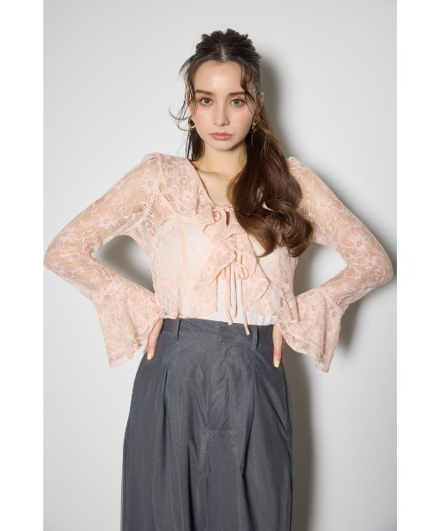 rienda（リエンダ）の「フロントフリル2WAYレースブラウス レーストップス 春服 シアートップス（シャツ/ブラウス・レディース・ブラック/ライトピンク・FREE）」の15枚目の写真