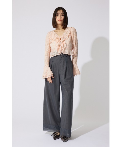 rienda（リエンダ）の「フロントフリル2WAYレースブラウス レーストップス 春服 シアートップス（シャツ/ブラウス・レディース・ブラック/ライトピンク・FREE）」の20枚目の写真