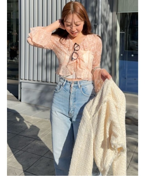 Sov. ソブ　2022　総レースブラウス　シャツ　フロントフリル　2way Sov. ソブ 総レースブラウス シャツ フロントフリル 2way