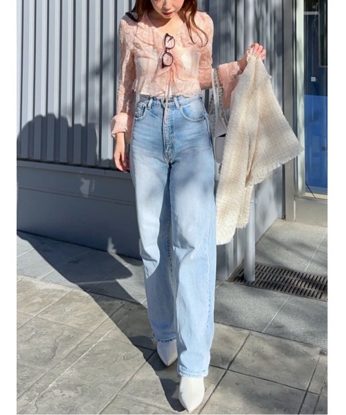 rienda（リエンダ）の「フロントフリル2WAYレースブラウス レーストップス 春服 シアートップス（シャツ/ブラウス・レディース・ブラック/ライトピンク・FREE）」の12枚目の写真