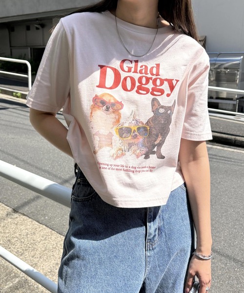 Freesia by andme(フリージアバイアンドミー)の「Glad Doggyロゴプリント半袖Tシャツ(Tシャツ/カットソー・レディース・オートミール/ライトピンク/オフホワイト・FREE)」の3枚目の写真