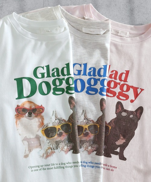 Freesia by andme(フリージアバイアンドミー)の「Glad Doggyロゴプリント半袖Tシャツ(Tシャツ/カットソー・レディース・オートミール/ライトピンク/オフホワイト・FREE)」の12枚目の写真