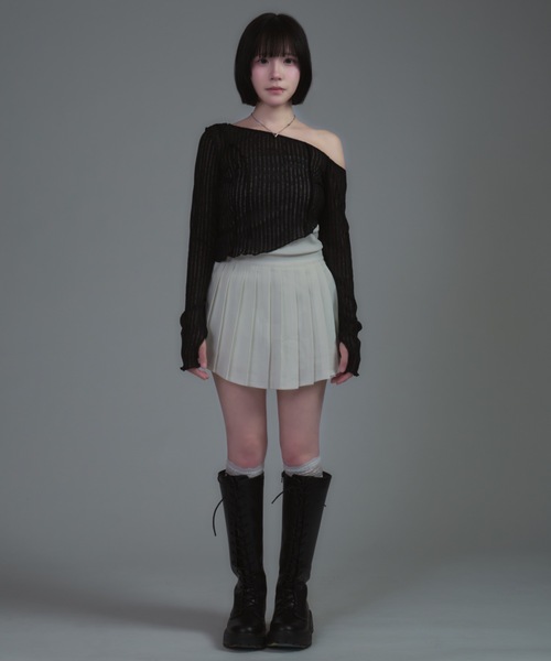 tinkerend（ティンカーエンド）の「Mellow One Shoulder Tops / ワンショルダーメロートップス メローデザイン（Tシャツ/カットソー・レディース・ホワイト/ブラック/グレー・1/2）」の9枚目の写真