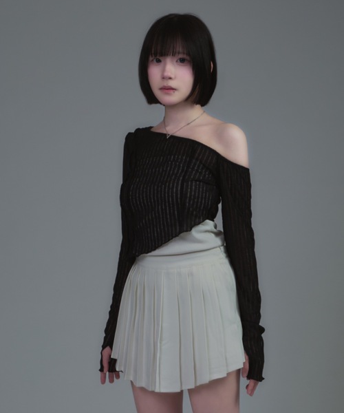 tinkerend（ティンカーエンド）の「Mellow One Shoulder Tops / ワンショルダーメロートップス メローデザイン（Tシャツ/カットソー・レディース・ホワイト/ブラック/グレー・1/2）」の6枚目の写真