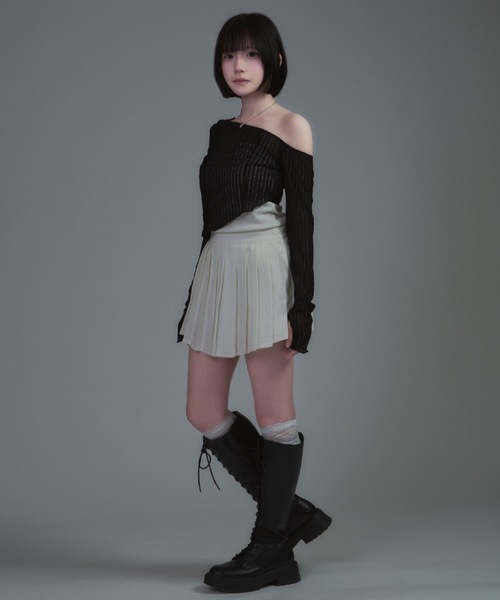 tinkerend（ティンカーエンド）の「Mellow One Shoulder Tops / ワンショルダーメロートップス メローデザイン（Tシャツ/カットソー・レディース・ホワイト/ブラック/グレー・1/2）」の10枚目の写真
