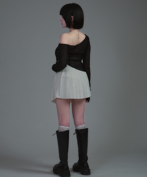 tinkerend（ティンカーエンド）の「Mellow One Shoulder Tops / ワンショルダーメロートップス メローデザイン（Tシャツ/カットソー・レディース・ホワイト/ブラック/グレー・1/2）」の12枚目の写真