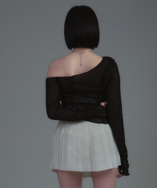 tinkerend（ティンカーエンド）の「Mellow One Shoulder Tops / ワンショルダーメロートップス メローデザイン（Tシャツ/カットソー・レディース・ホワイト/ブラック/グレー・1/2）」の8枚目の写真