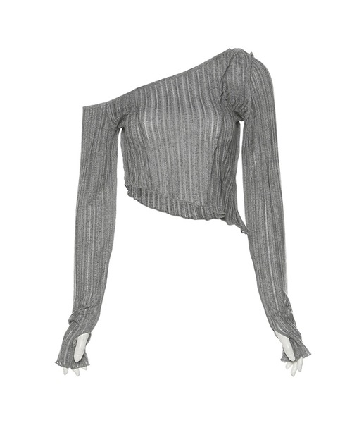 tinkerend（ティンカーエンド）の「Mellow One Shoulder Tops / ワンショルダーメロートップス メローデザイン（Tシャツ/カットソー・レディース・ホワイト/ブラック/グレー・1/2）」の13枚目の写真