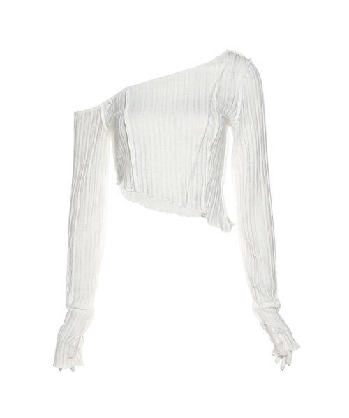 tinkerend（ティンカーエンド）の「Mellow One Shoulder Tops / ワンショルダーメロートップス メローデザイン（Tシャツ/カットソー・レディース・ホワイト/ブラック/グレー・1/2）」の14枚目の写真