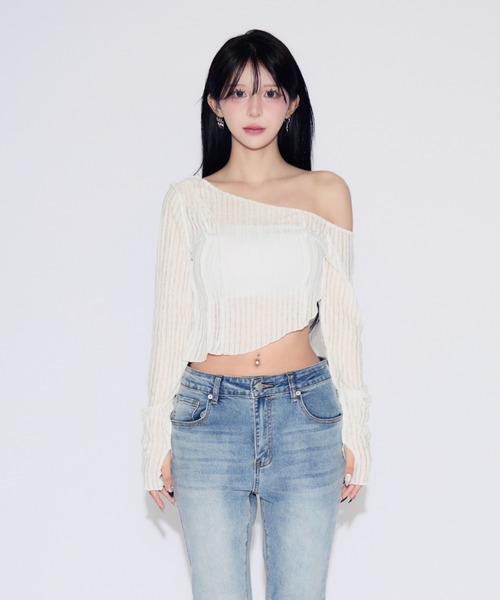 tinkerend（ティンカーエンド）の「Mellow One Shoulder Tops / ワンショルダーメロートップス メローデザイン（Tシャツ/カットソー・レディース・ホワイト/ブラック/グレー・1/2）」の18枚目の写真