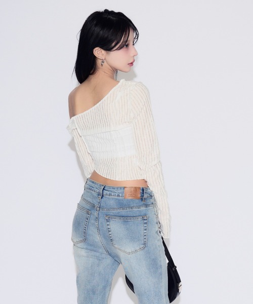 tinkerend（ティンカーエンド）の「Mellow One Shoulder Tops / ワンショルダーメロートップス メローデザイン（Tシャツ/カットソー・レディース・ホワイト/ブラック/グレー・1/2）」の21枚目の写真