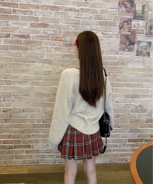 kirakiraShop(キラキラショップ)の「フロント リボン デザイン ニット(ニット/セーター・レディース・杢グレー/クリーム/パープル/グレー系・FREE)」の6枚目の写真
