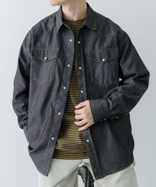 ITEMS URBANRESEARCH(アイテムズ アーバンリサーチ)の「6.5oz Denim WesternShirts(シャツ/ブラウス・メンズ・ブラック/ブルー・MEDIUM/LARGE)」の1枚目の写真