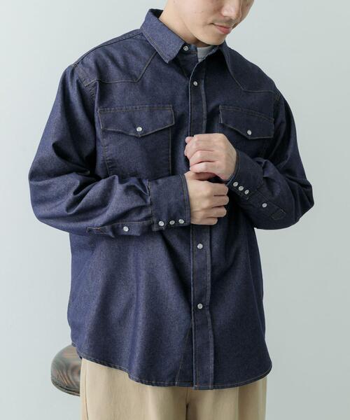 ITEMS URBANRESEARCH(アイテムズ アーバンリサーチ)の「6.5oz Denim WesternShirts(シャツ/ブラウス・メンズ・ブラック/ブルー・MEDIUM/LARGE)」の4枚目の写真