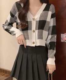 韓国♡ツイードカーディガンチェック柄 上品なジャケット　トップス　長袖レディース チェック 韓国」に該当するレディースのカーディガン/ボレロ