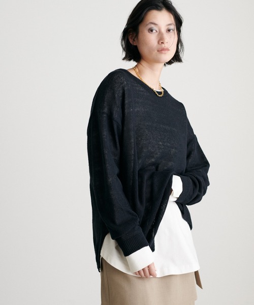 LARUTA（ラルータ）の「【LARUTA】綿麻シアーニット（ニット/セーター・レディース・ライトベージュ/オフホワイト/ブラック/イエロー・FREE）」の3枚目の写真