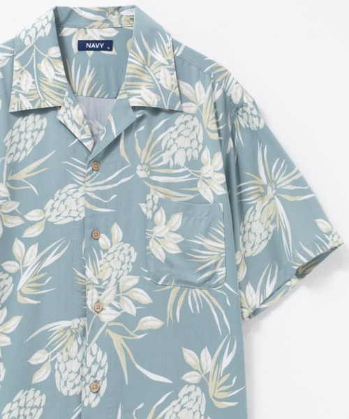 NAVY（ネイビー）の「NAVY SARARI レーヨンアロハ プリントシャツ（シャツ/ブラウス・メンズ・グリーン系2/ブラック系/ホワイト系/グレー系/グリーン系1・S/M/L/XL）」の4枚目の写真