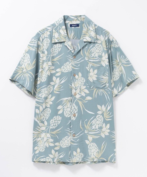 NAVY（ネイビー）の「NAVY SARARI レーヨンアロハ プリントシャツ（シャツ/ブラウス・メンズ・グリーン系2/ブラック系/ホワイト系/グレー系/グリーン系1・S/M/L/XL）」の12枚目の写真