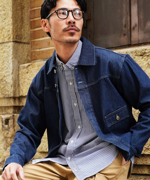 襟付きジップアップ ライトオンスデニムジャケット ブルゾン（デニム