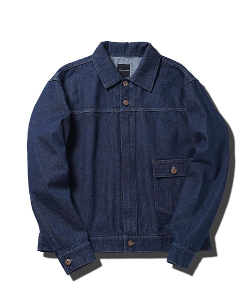 襟付きジップアップ ライトオンスデニムジャケット ブルゾン（デニム