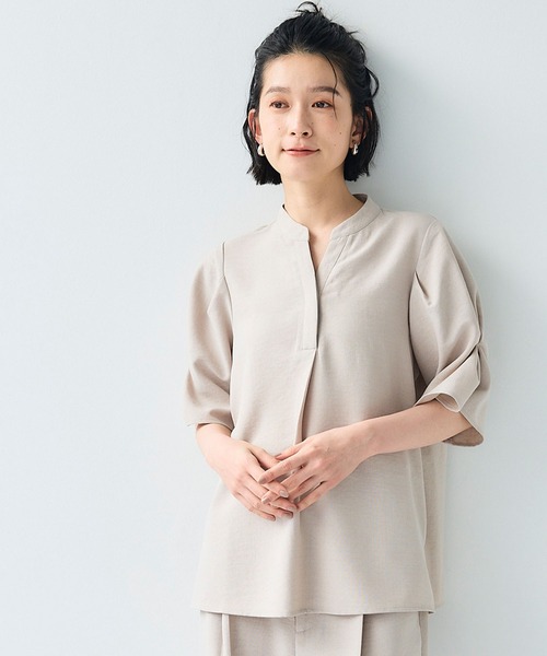 CROSS FUNCTION（クロスファンクション）の「《シワになりにくい》サマナチュラ リネンライクスキッパーブラウス【CF/クロスファンクション】（シャツ/ブラウス・レディース・ライトベージュ/ブルー/チャコールグレー・LL/L/M）」の15枚目の写真